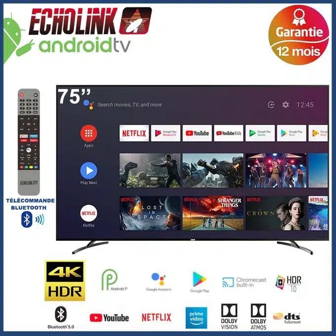 Télévision smart 75 pouces 4k ECHOLINK UHD75U20A - Electro Mall