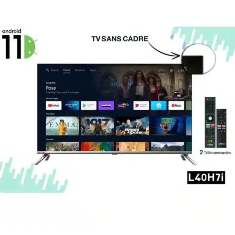 Télévision CHIQ L40H7I Smart TV 40 Android 11.0 FHD - Bluetooth 5.0-  Récepteur Intégré- HDR - DOLBY - Electro Mall