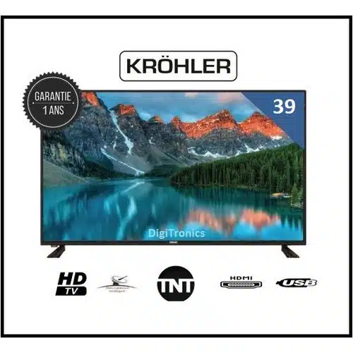 KRÖHLER TV 39" Pouces HD Led Récepteur intégré + TNT + HDMI + USB - Garantie 1 AN - Nouveau modèle