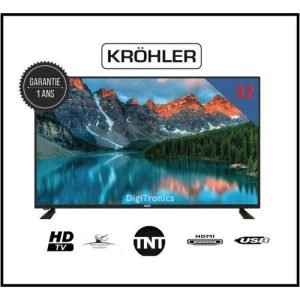 KRÖHLER TV 32" Pouces HD Led Récepteur intégré + TNT + HDMI + USB - Garantie 1 AN - Nouveau modèle